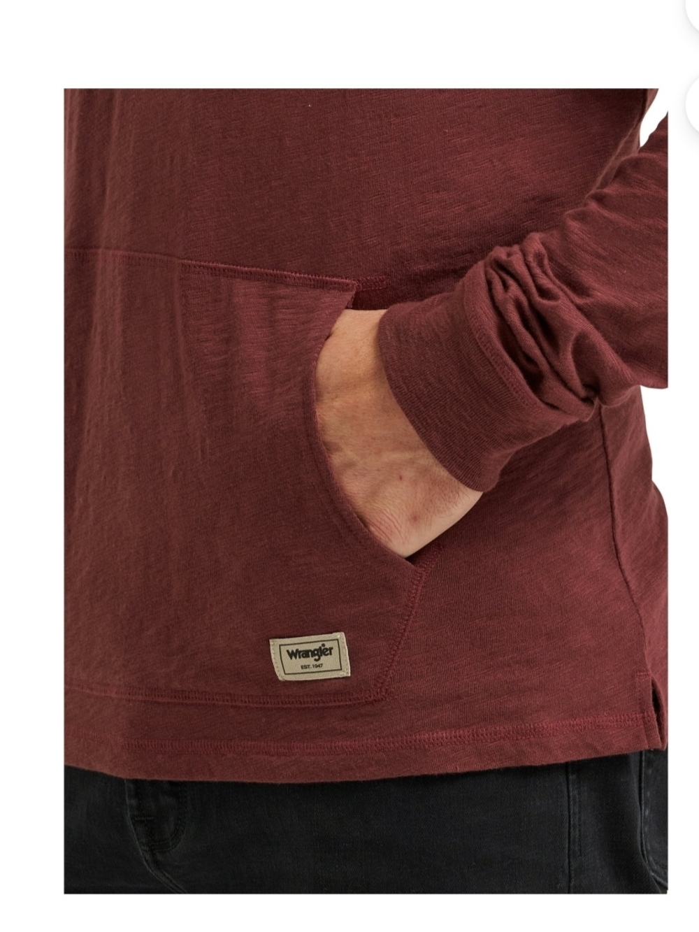 Wrangler Men's Henley  Long-Sleeve Hoodie Bitter Chocolate / Maroon - Picture 6 of 6